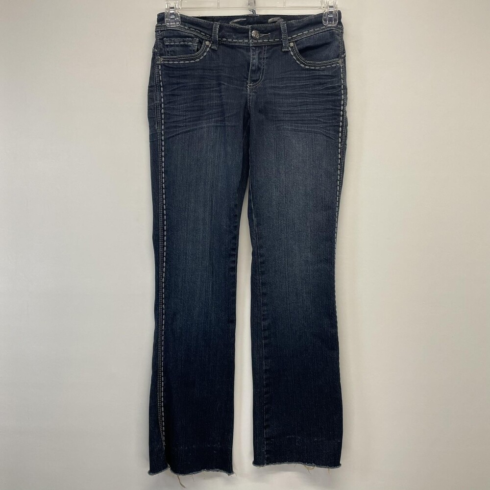 Seven7 Jeans Womens 27 (30.5" Inseam) Bootcut Distressed Raw Hem Whiskered Denim